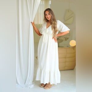 Dani Marie Ivory Tie-Front Maxi Dress NWT